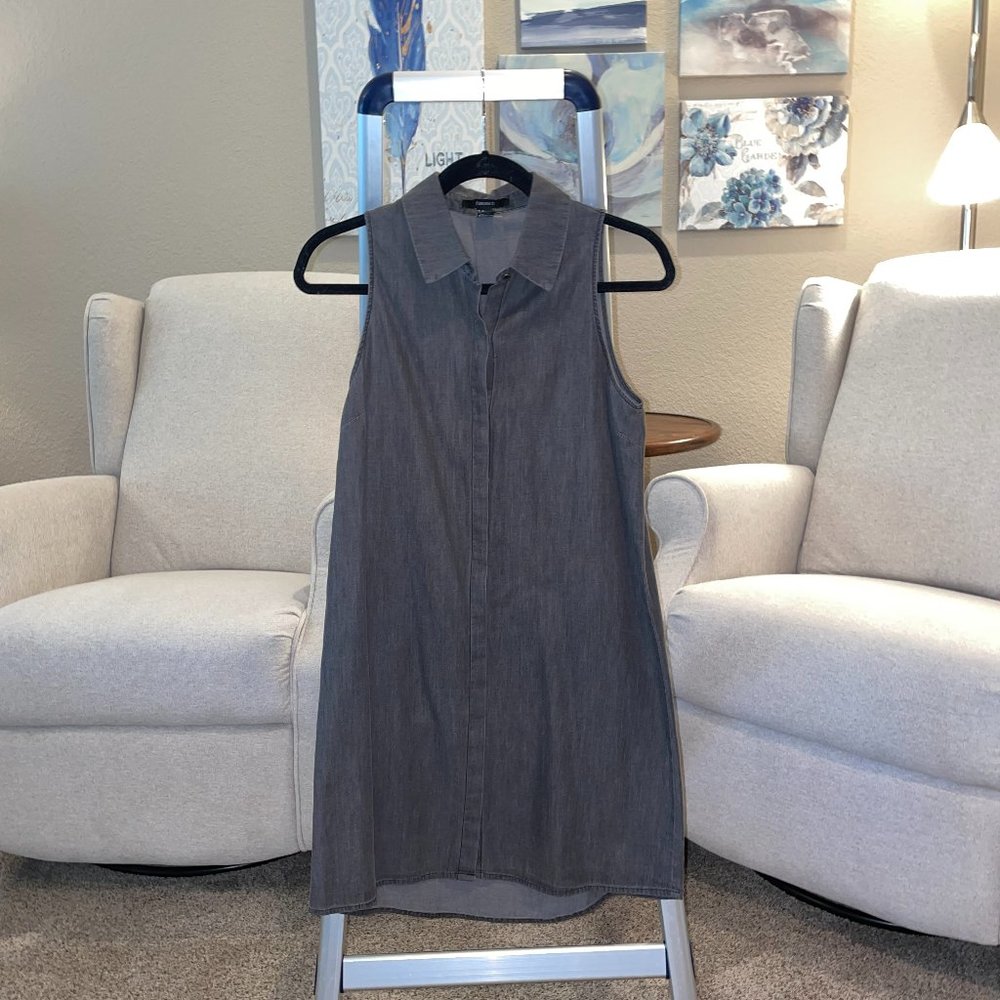 Grey/Black Forever 21 Denim Button Up Dress with Collar/Size S